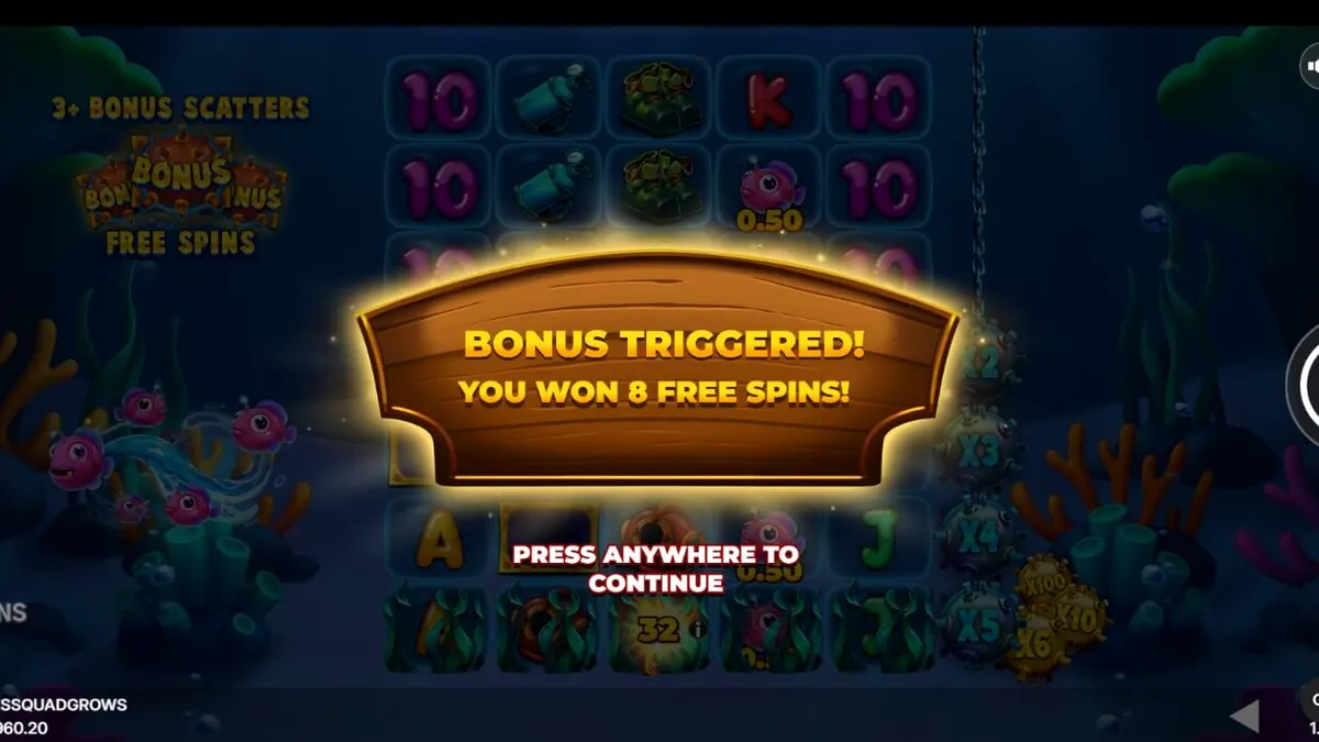 Isang visual na representasyon ng Fishin’ Madness Quadgrows slot na nagpapakita ng underwater theme at expanding reels.